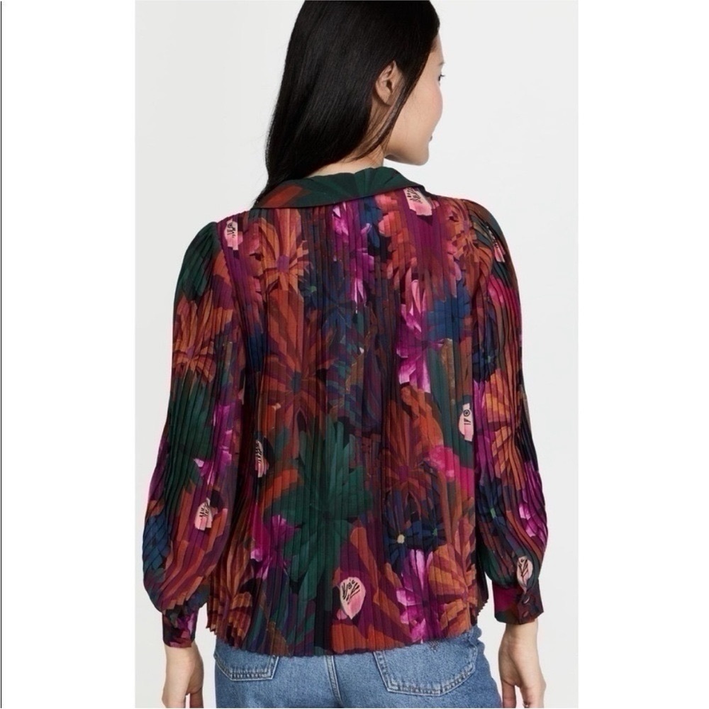 NEW Farm Rio Women’s Bird Flowers Pleated Shirt Multicolor - Picture 6 of 13